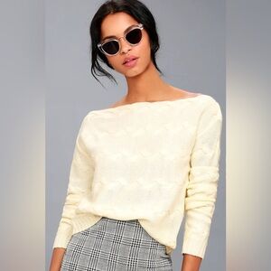 Lulus All My Wishes Cream Knit Off-the-Shoulder Sweater small